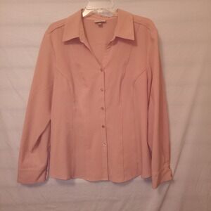 Roz & Ali XL Blouse Top Dusty Rose Long Sleeve Cuffs Button Up Pin Tuck F3